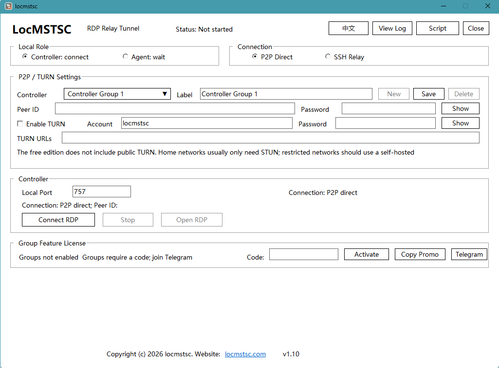 LocMSTSC controller panel screenshot